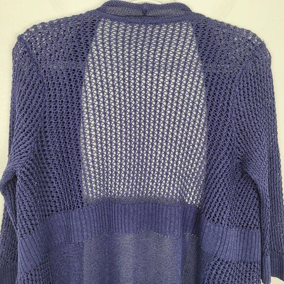 Nic+Zoe Linen Viscose Mesh Cardigan Open Front 3/4 Sleeve Knit Blue Size S - Picture 4 of 14